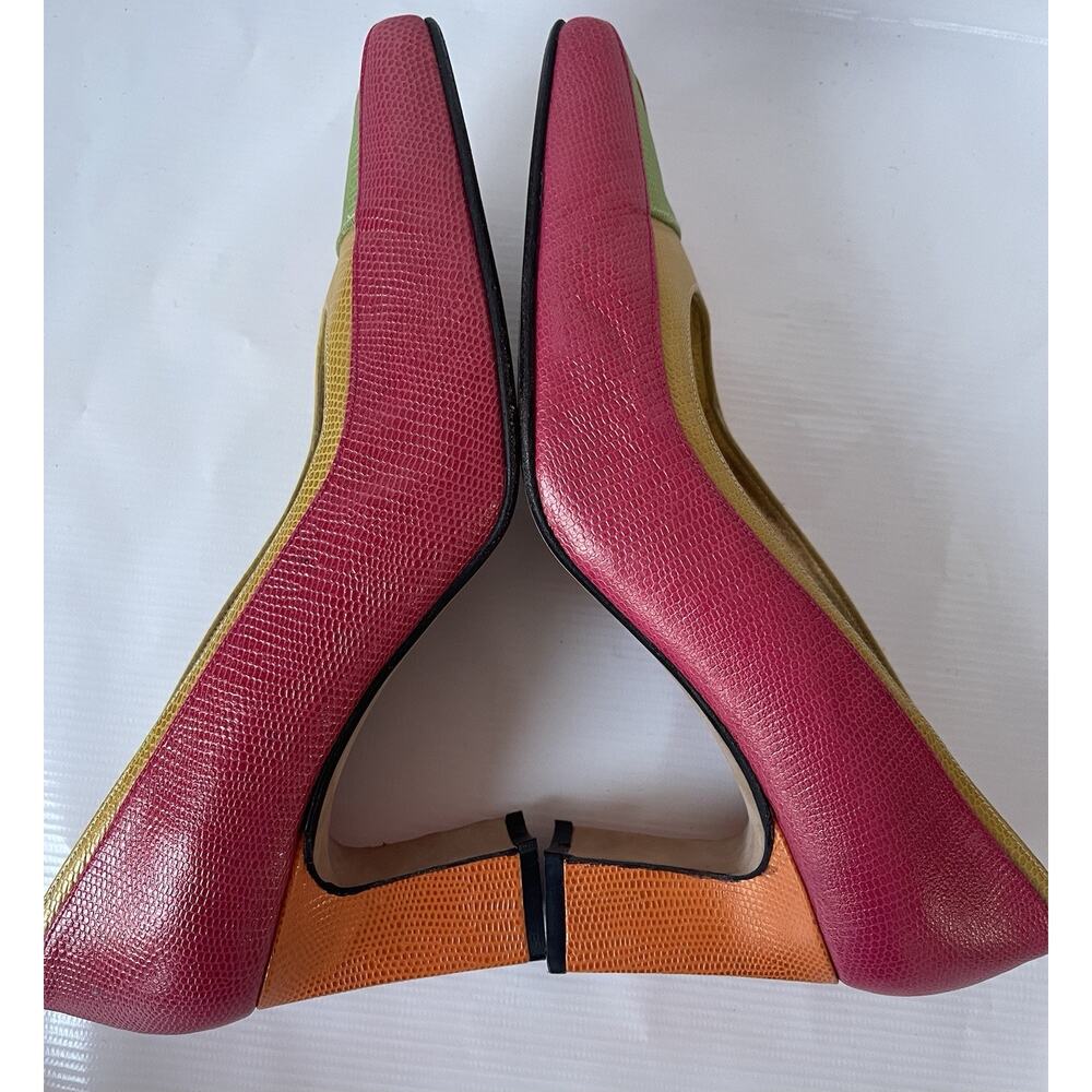 Timothy Hitsman Colorblock Leather Snakeskin Square Toe Pumps Sz 7.5 Vintage - Picture 5 of 9